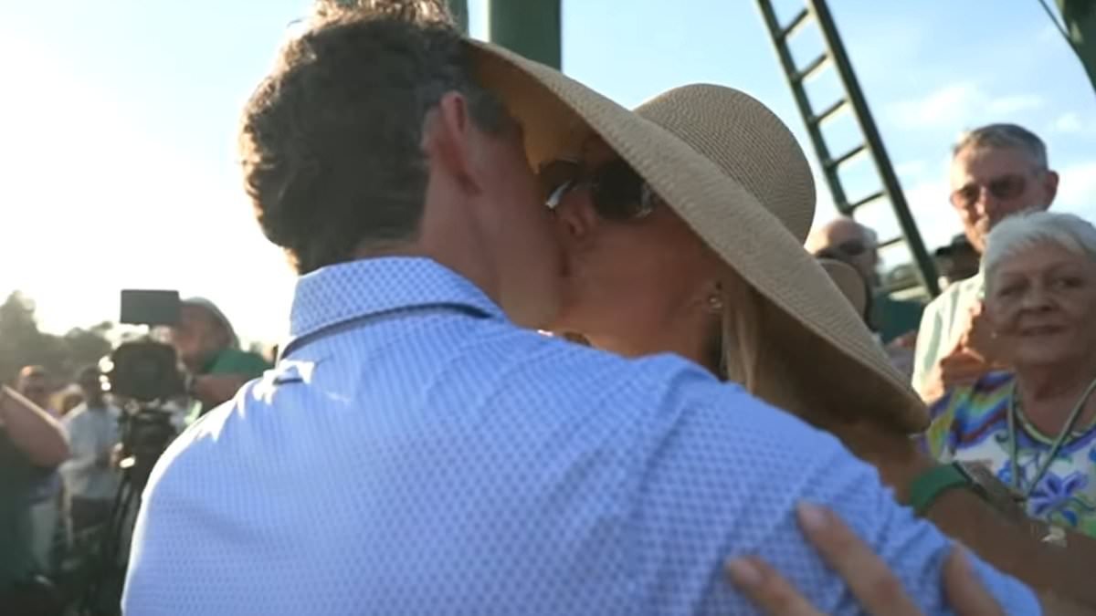 Emotional moment Masters winner Rory McIlroy reunites with wife Erica and daughter Poppy after clinching historic second green jacket