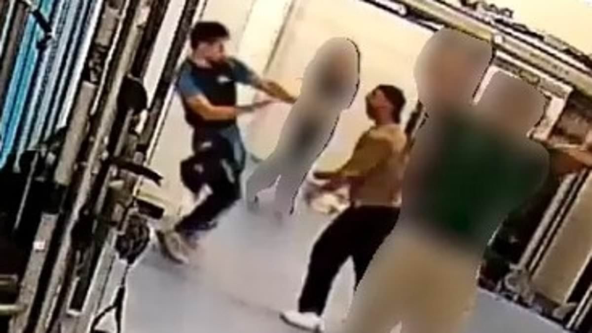 Extraordinary moment raging bodybuilder comes to blows with staff member at a London gym