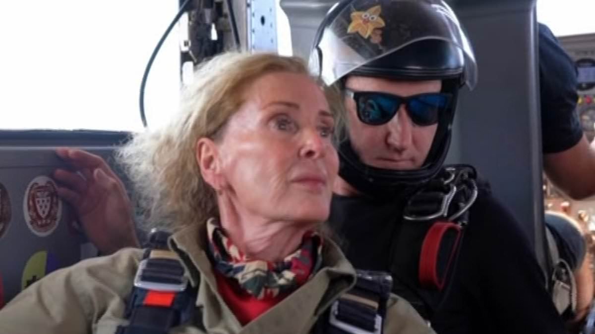 I'm A Celebrity viewers stunned by VERY rude sign in background of Beverley Callard's skydive - but can YOU spot it?