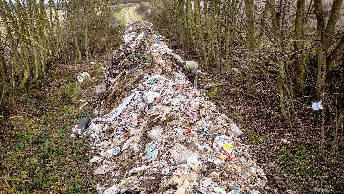 Professional fly-tippers dump 100ft river of rubbish near busy dual carriageway-  which will cost £20,000 to clear up