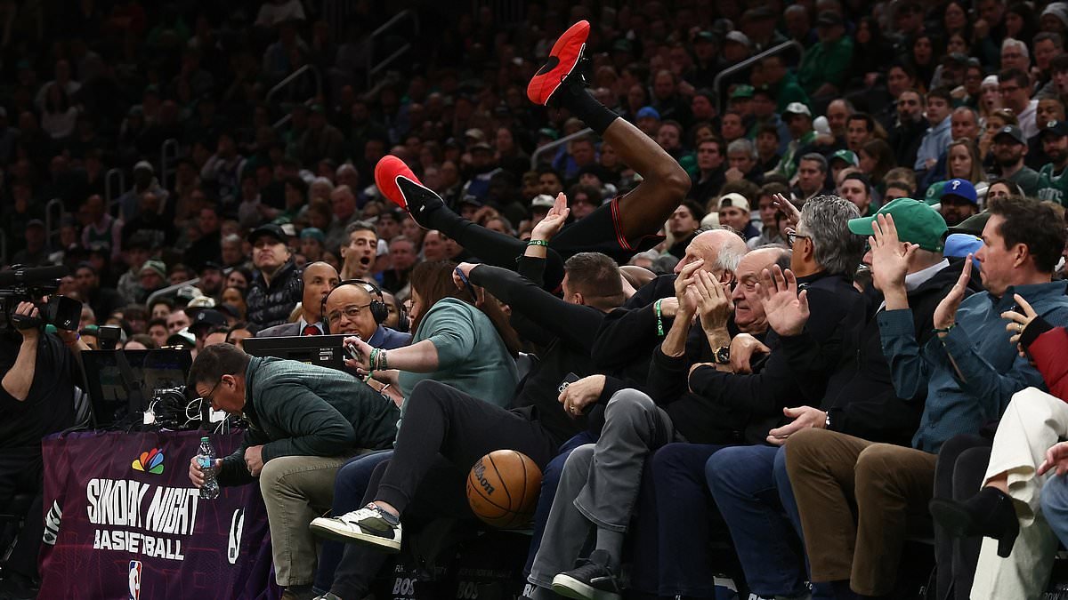 Shocking moment 76ers rookie VJ Edgecombe accidentally kicks female Celtics fan in the face