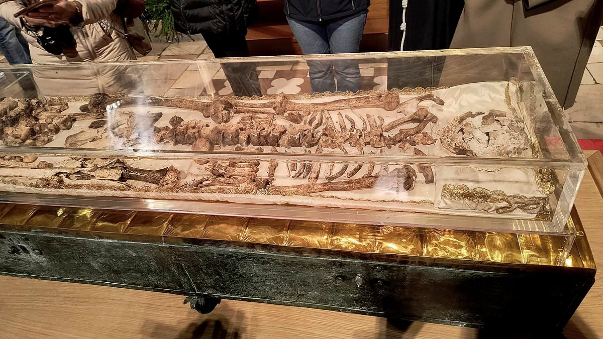 Bones of St Francis of Assisi go on public display for the first time - capping an 800-YEAR saga over his bodily remains