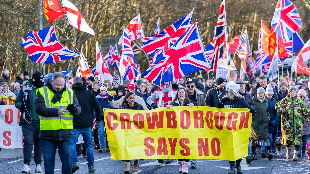 A thousand residents march in Crowborough against plans to home hundreds of male migrants in barracks