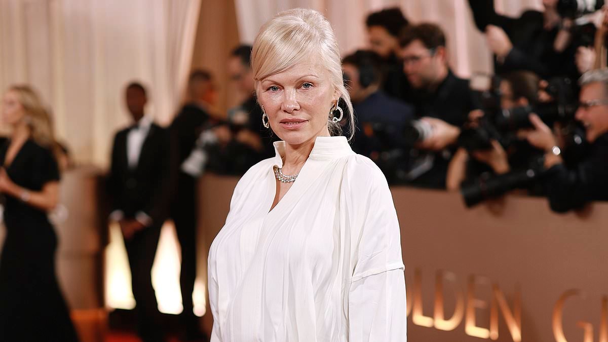 Pamela Anderson back to her blonde bombshell roots at 2026 Golden Globes after dying locks strawberry blonde