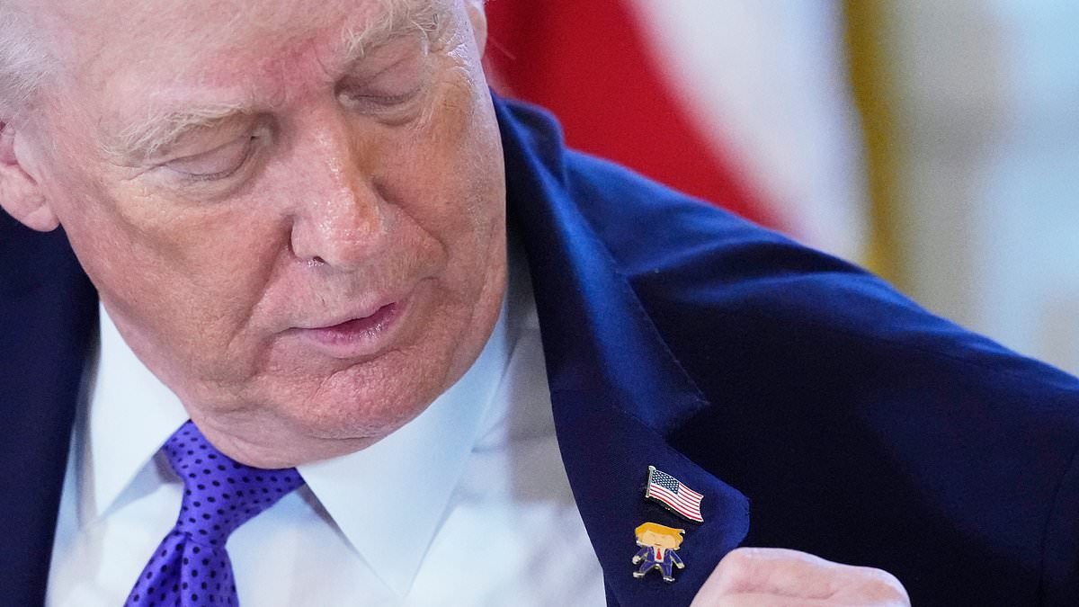 Donald Trump wears 'Happy Trump' lapel pin while meeting oil executives about who will control Venezuela's energy industry