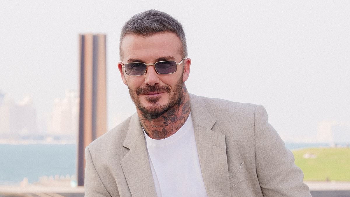 David Beckham looks sharp in a beige linen suit after jetting to Qatar ahead of Art Basel Doha - as bitter feud with estranged son Brooklyn continues