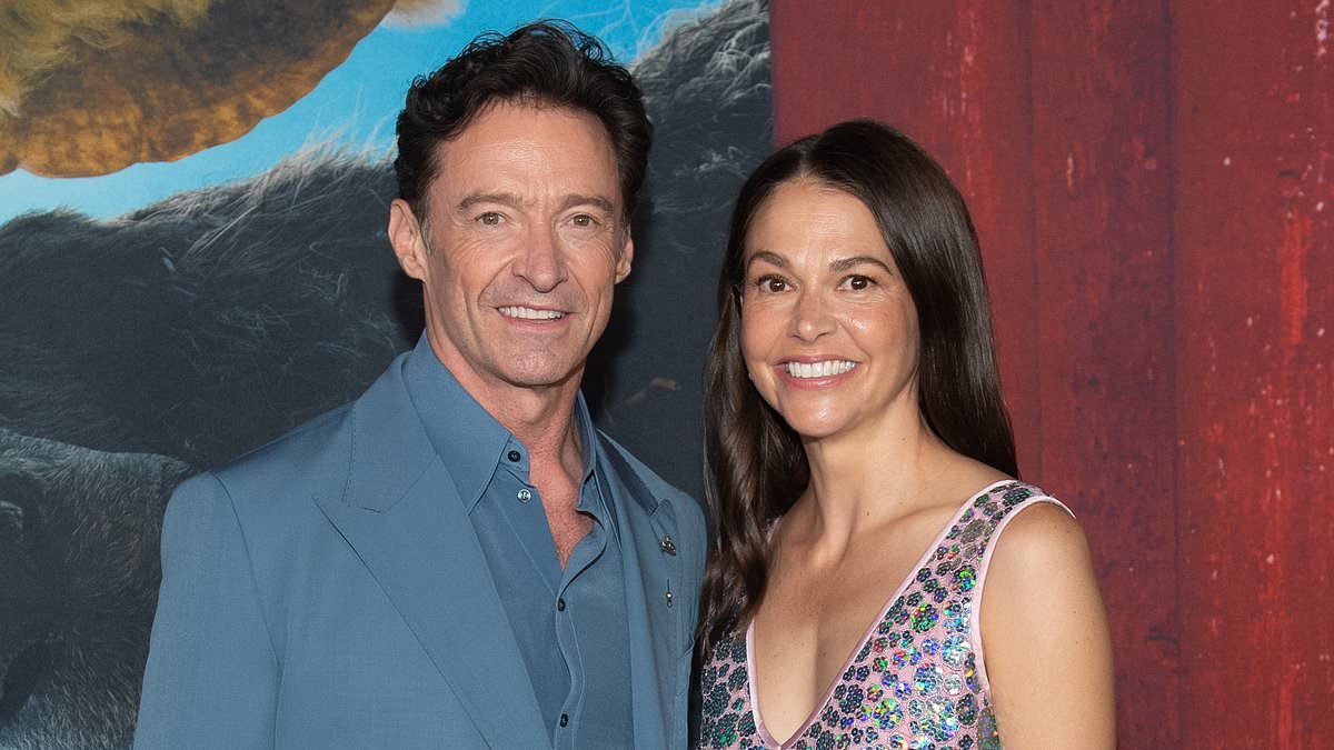 Hugh Jackman and Sutton Foster have the look of love as they cozy up at Sheep Detectives premiere