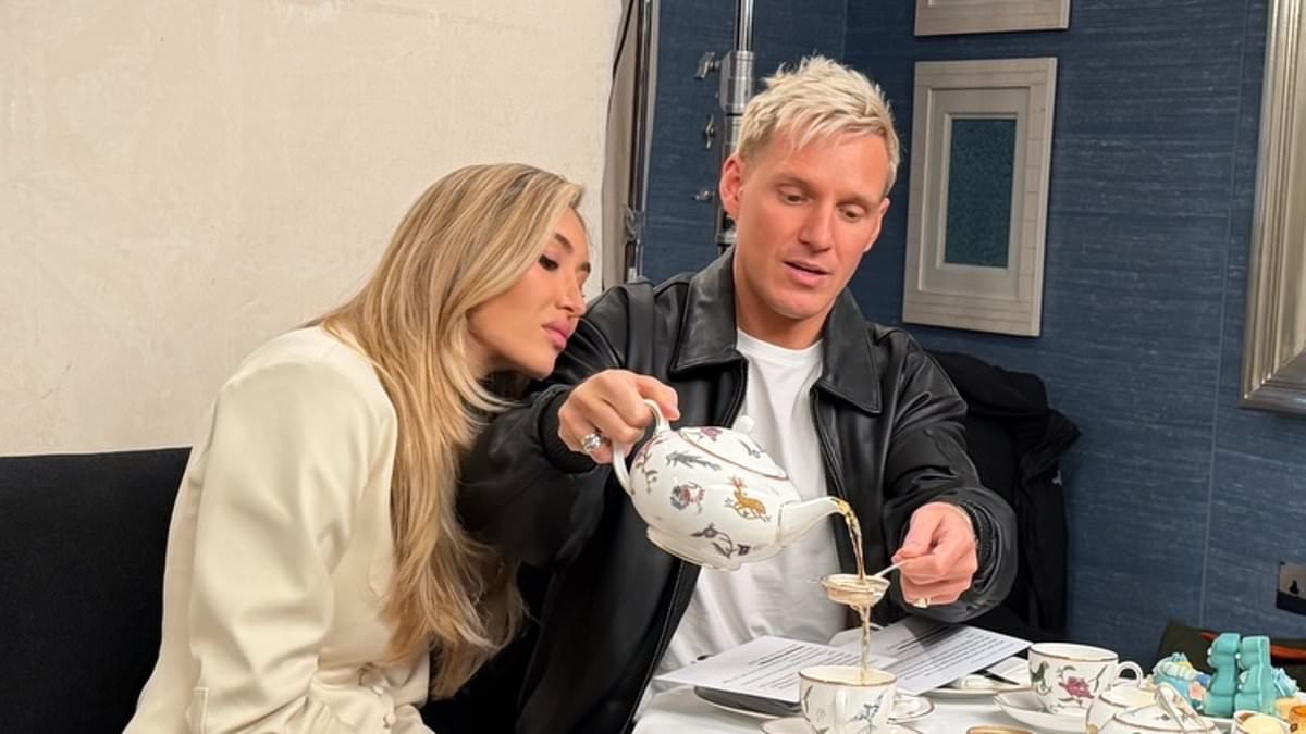 Sophie Habboo and Jamie Laing enjoy afternoon tea as she shares behind the scenes snaps of day promoting their new show Raising Chelsea