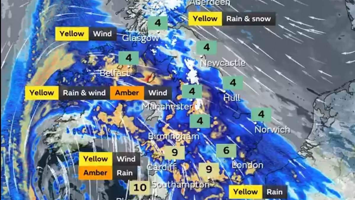 UK weather map reveals where Storm Chandra will hit TODAY: Britain braces for 80mph winds, torrential rain and snow just days after Ingrid wreaked havoc