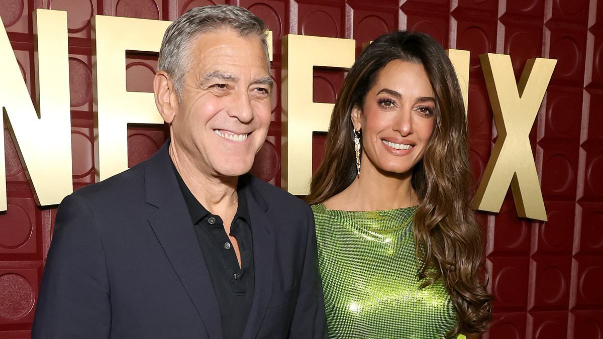 Amal Clooney turns heads in a green minidress as she and husband George hit the Netflix Golden Globes afterparty following glam red carpet appearance