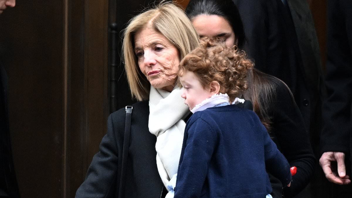 Caroline Kennedy cradles granddaughter at her daughter Tatiana Schlossberg's funeral, as doctor widower holds onto their son