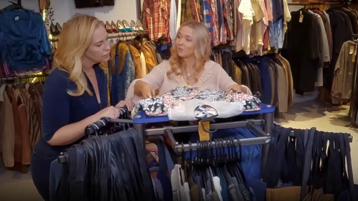 Moment Josie Gibson tries to squeeze into size 14 dress from 1970s - and discovers it's the equivalent of a size 8-10 on today's high street
