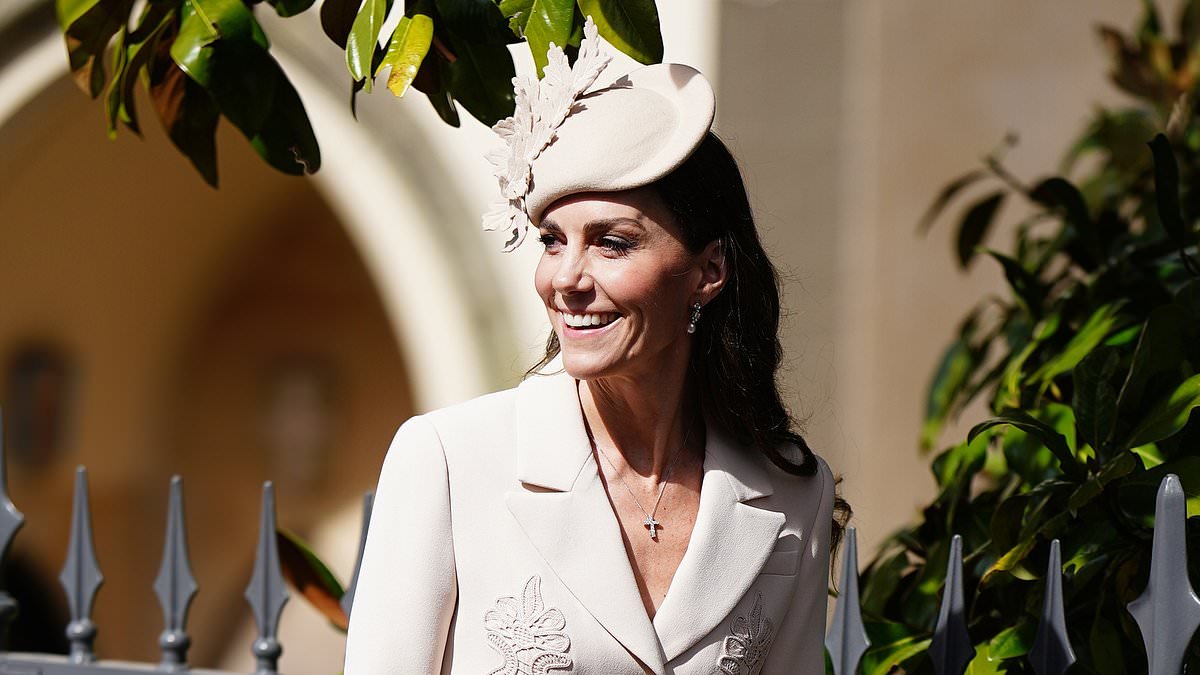 Kate re-wears a nude Self-Portrait midi dress at the Windsor Easter Sunday service as she once again displays her dedication to sustainability