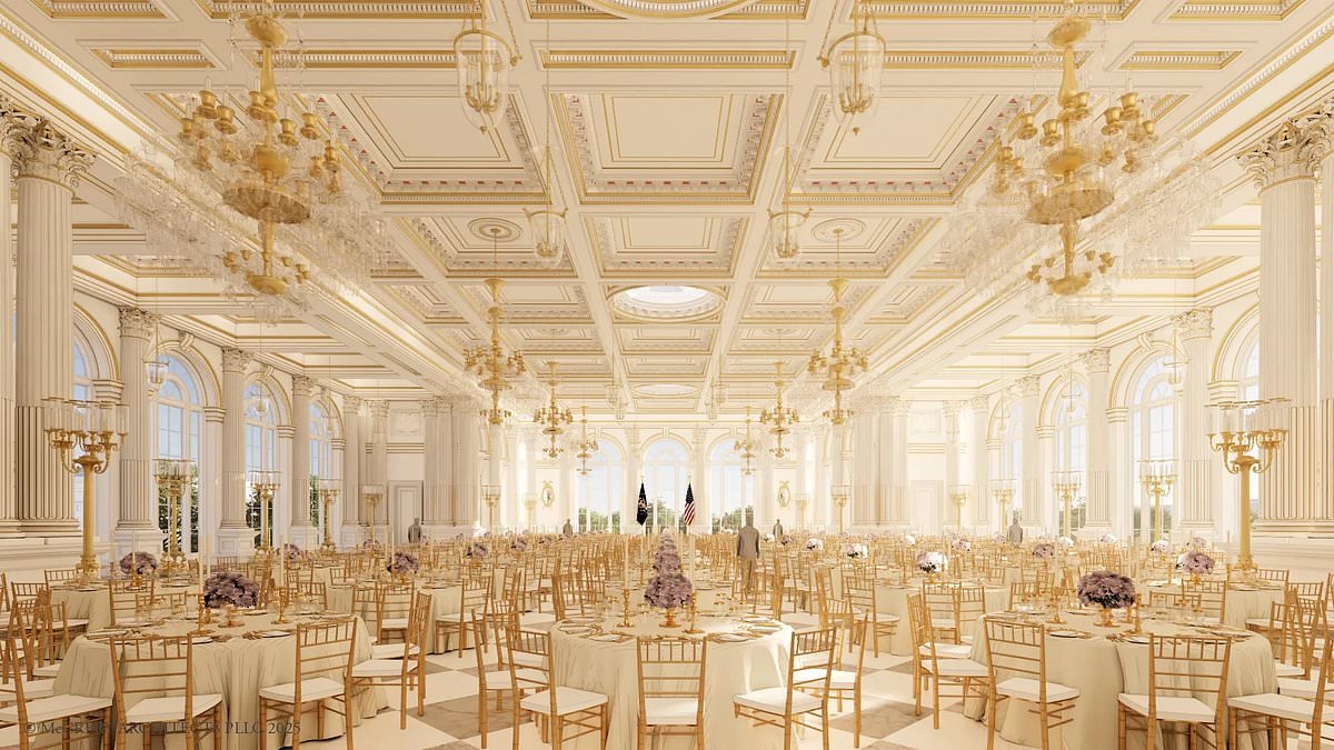 Donald Trump unveils new rendering of 'magnificent' $300m White House East Wing as he touts future ballroom