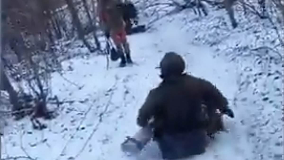 Jaw-dropping moment North Korean soldier goes sledging as he fights for Putin in Ukraine - only to be blown up by a mine