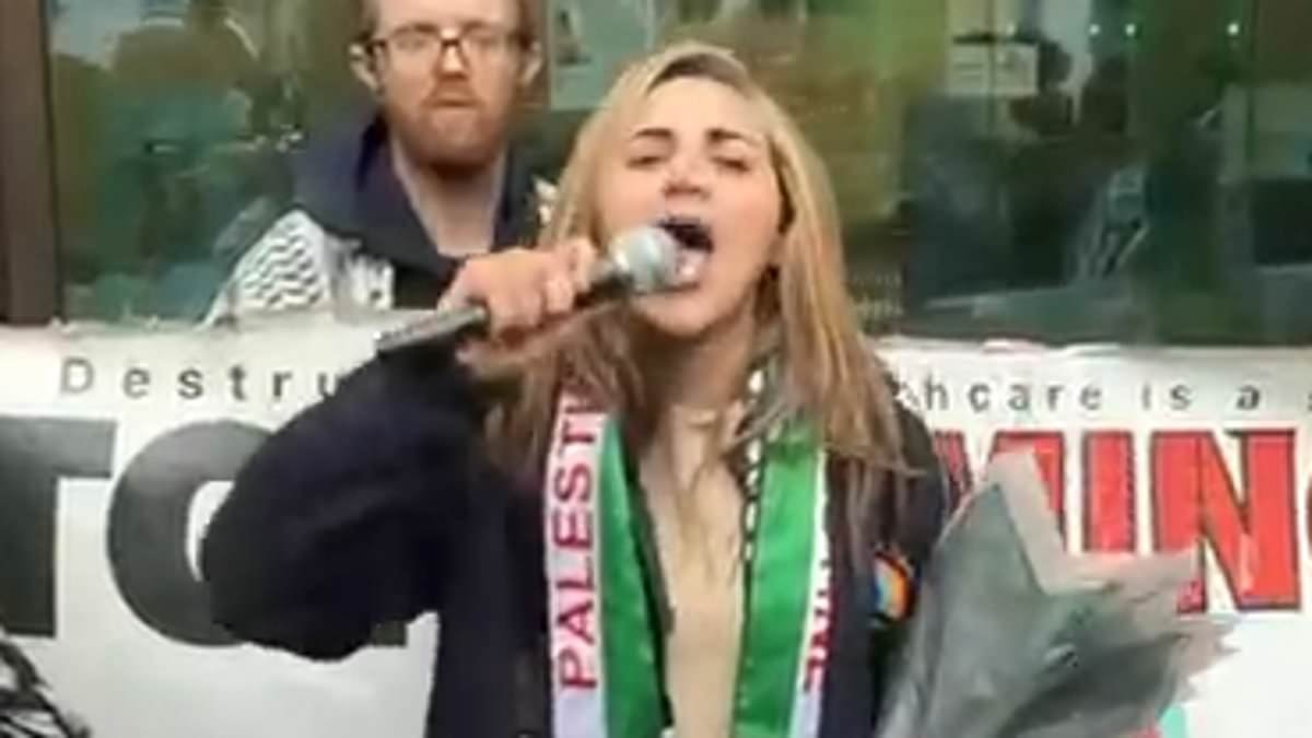 NHS doctor accused of supporting Hamas shouts 'game on' as she addresses crowd of supporters outside court after being released on bail