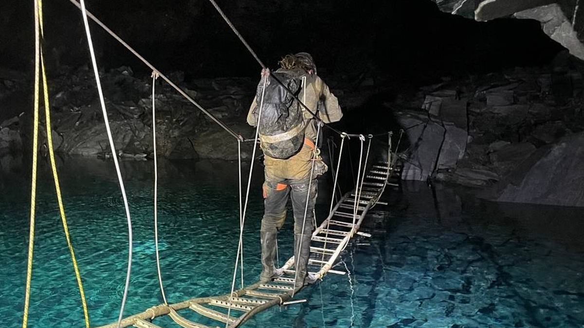 Thrill seeker is airlifted to hospital after falling onto rocks when zip line snapped in old slate mine