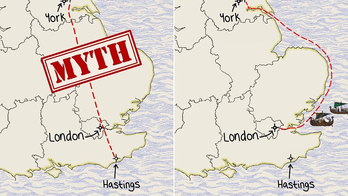 English history's biggest MYTH: King Harold's 200-mile march to the Battle of Hastings in 1066 never happened - he sailed there instead, study claims