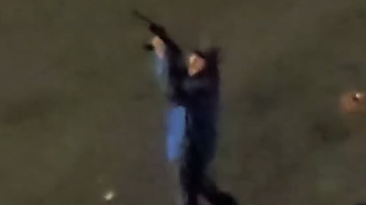 Moment Iranian enforcers 'open fire on apartment buildings to stop chorus anti-Khamenei chants while pro-regime march passes by'