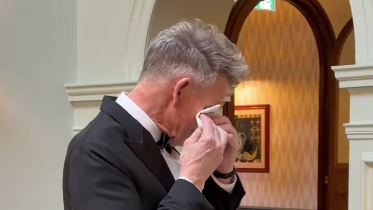 Emotional Gordon Ramsay wipes away  tears as he prepares to give his daughter Holly away in sweet video from her wedding to Adam Peaty