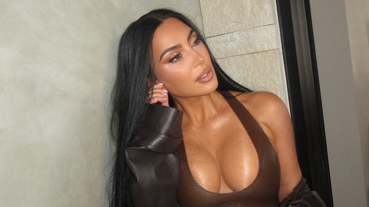 Kim Kardashian nearly spills out of perilously low-cut leather dress in racy new snaps