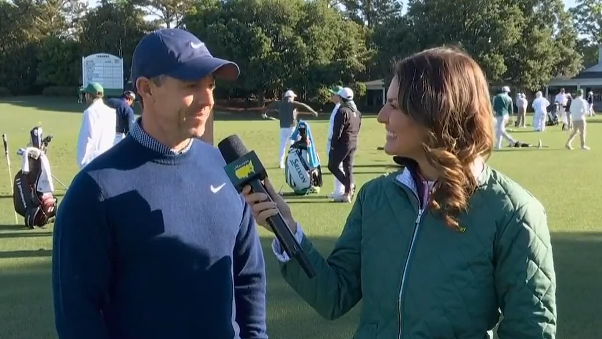 TV golf presenter Amanda Balionis brushes Rory McIlroy romance rumour under the carpet in friendly interview with him back at The Masters