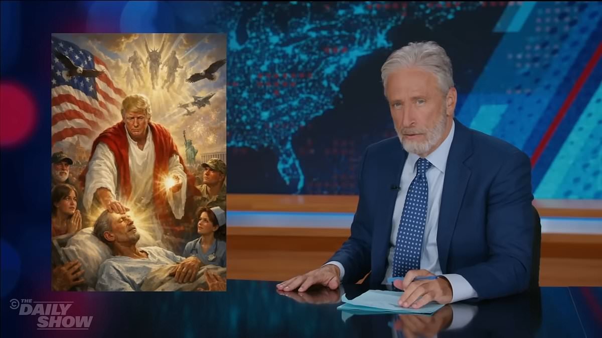 Jon Stewart spots uncanny resemblance in Trump's now-deleted AI 'Jesus' meme