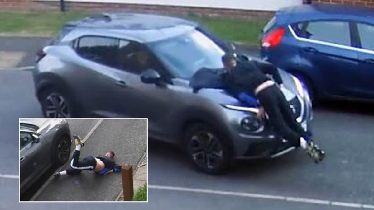 Video shows moment knifeman was run over twice by driver he'd been threatening