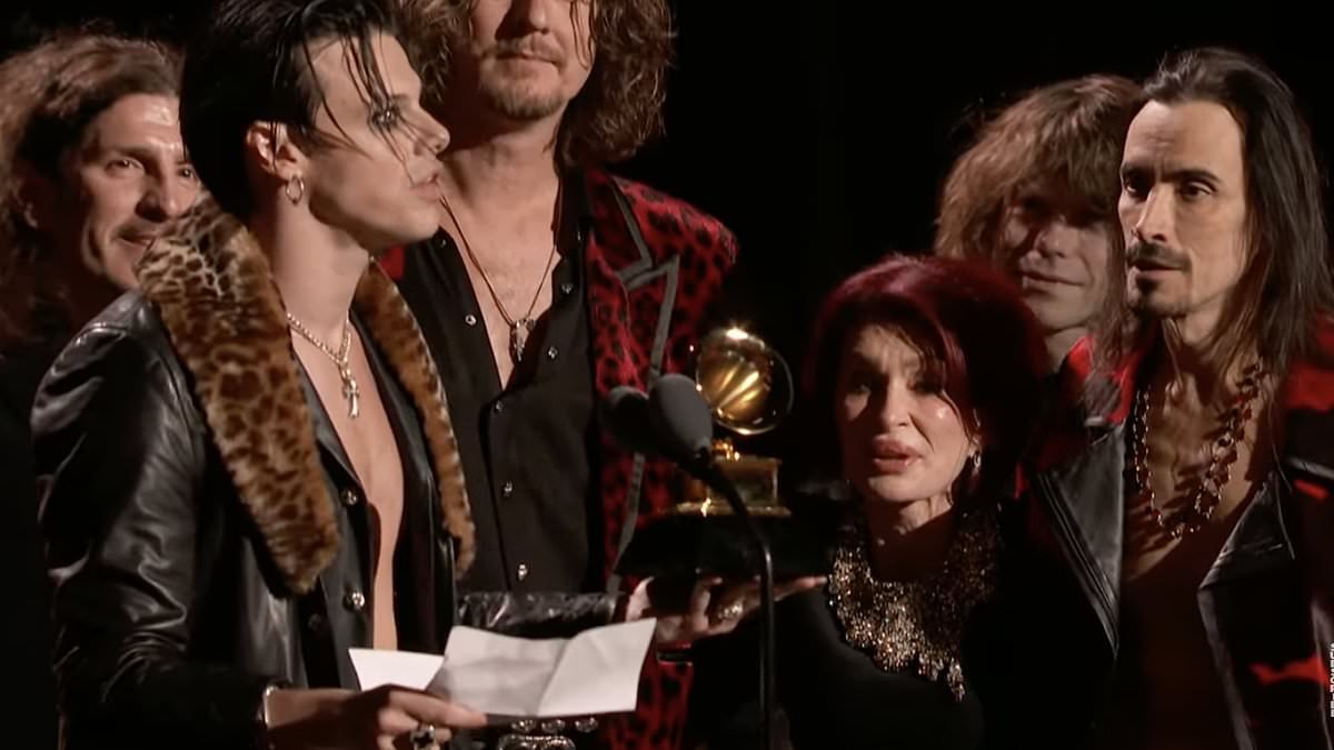 Sharon Osbourne breaks down in tears as she takes to the stage at the 2026 Grammys for  Yungblud's win as he honours 'idol' Ozzy Osbourne - six months on from his tragic death