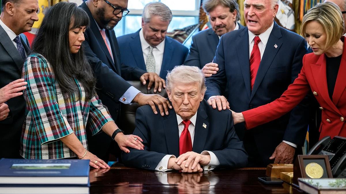Trump gives extraordinary defense of 'blasphemous' Jesus image... while holding two McDonald's bags outside the Oval Office