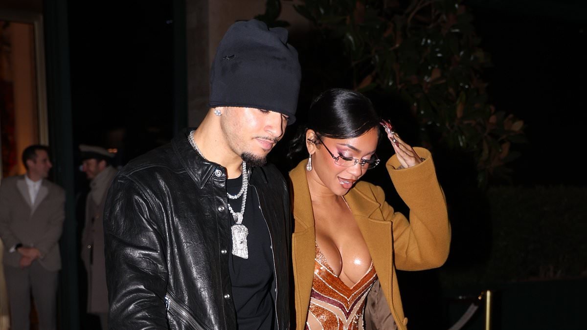 Jadon Sancho goes public with girlfriend Saweetie as they step out holding hands after romantic dinner in Paris