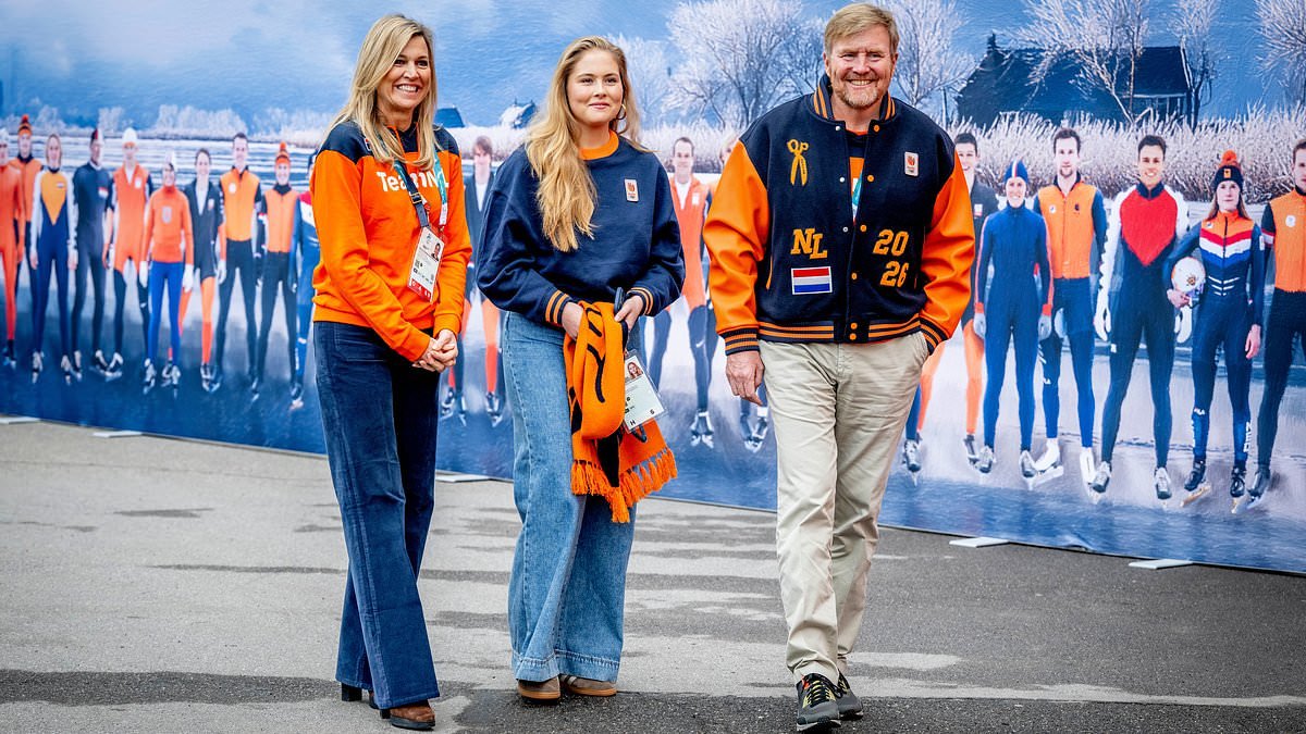 Princess Amalia, Queen Maxima and King Willem-Alexander cheer on the Netherlands team at the Winter Olympics