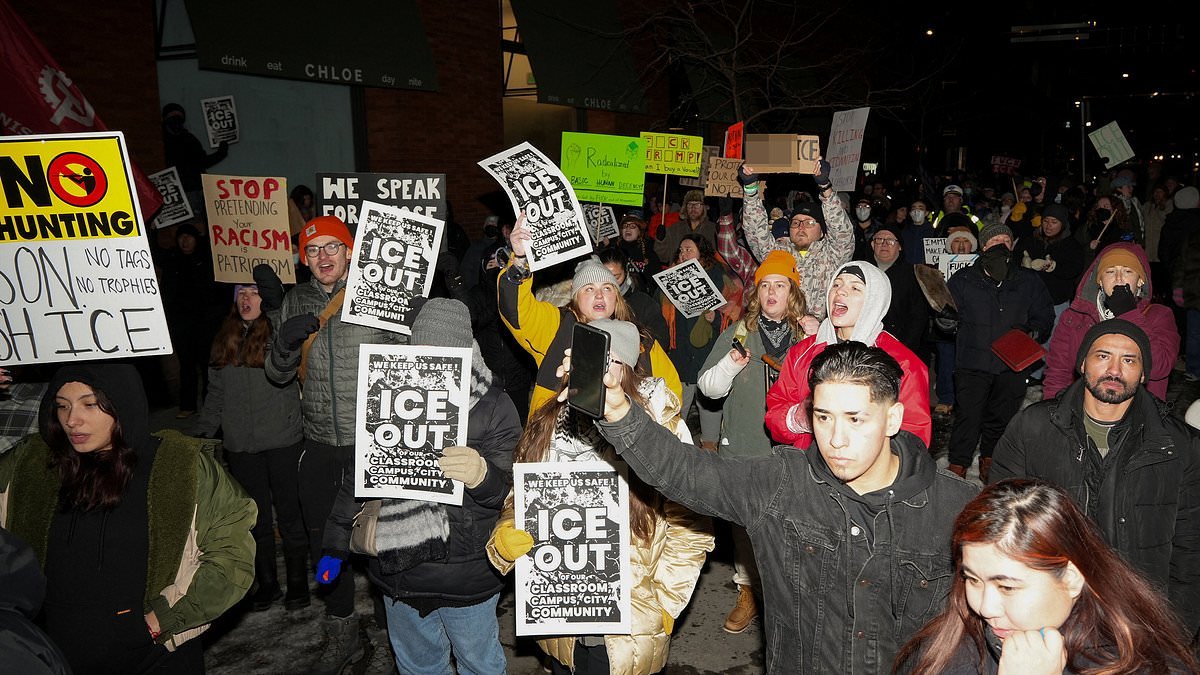 Hundreds of masked anti-ICE protesters besiege Minneapolis hotel as whistles and horns drown out streets after ICE shooting