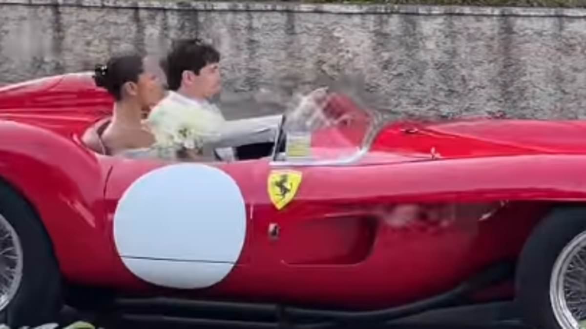 Formula One star Charles Leclerc 'ties the knot' with influencer Alexandra Saint Mleux, as couple are spotted driving off in £9m vintage Ferrari