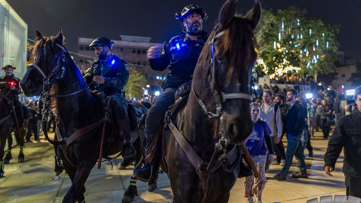 Hundreds of people gather in Israel to protest against the war - as police move in with horses to disperse demos they declare 'unlawful'