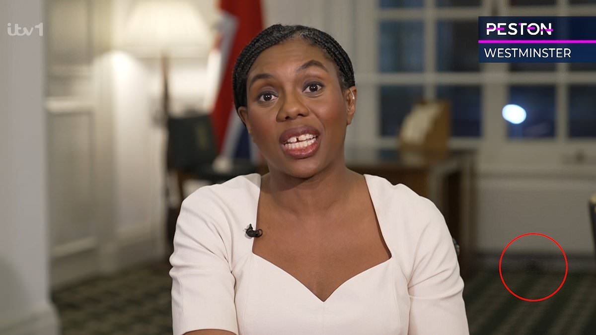 Are the mice panicking at Parliament too? Hilarious moment rodent scurries past Kemi Badenoch as she gives TV interview