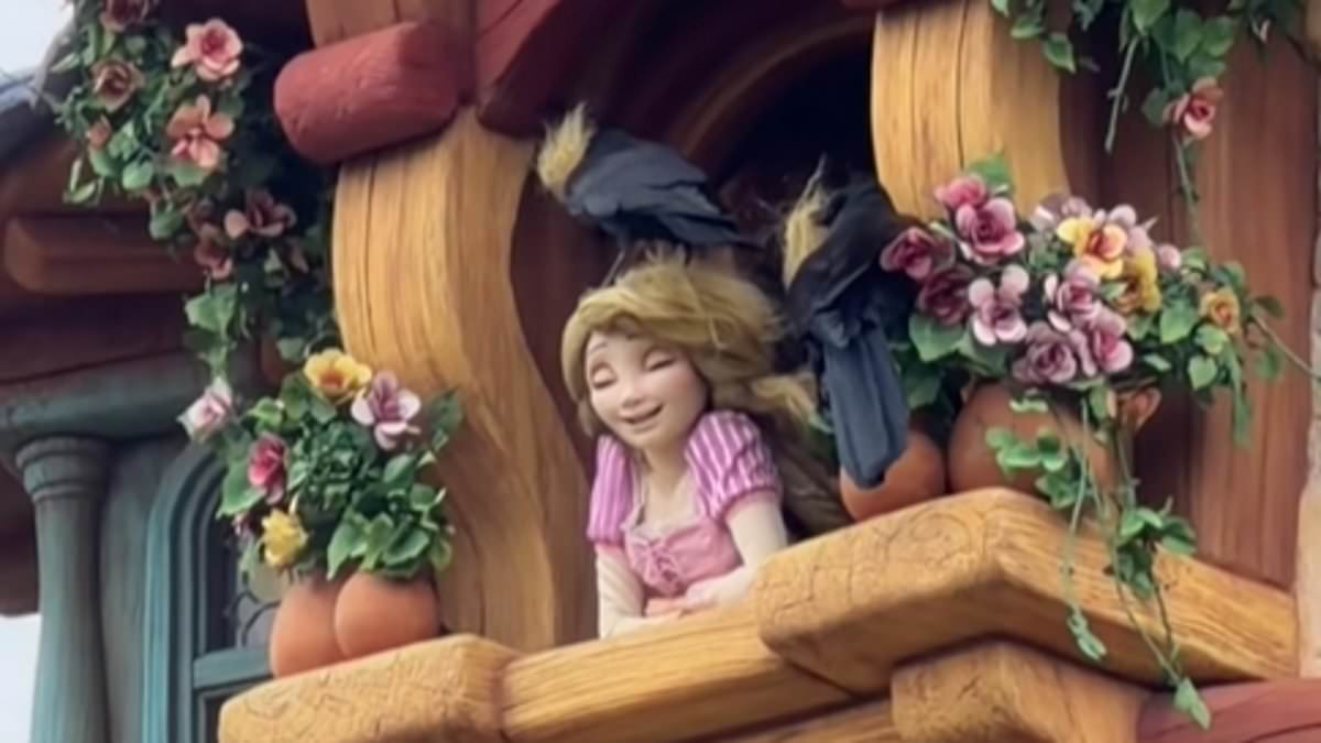 Awkward moment crows RIP out Rapunzel's hair at Tokyo Disney Sea - forcing the theme park to remove the princess from her tower