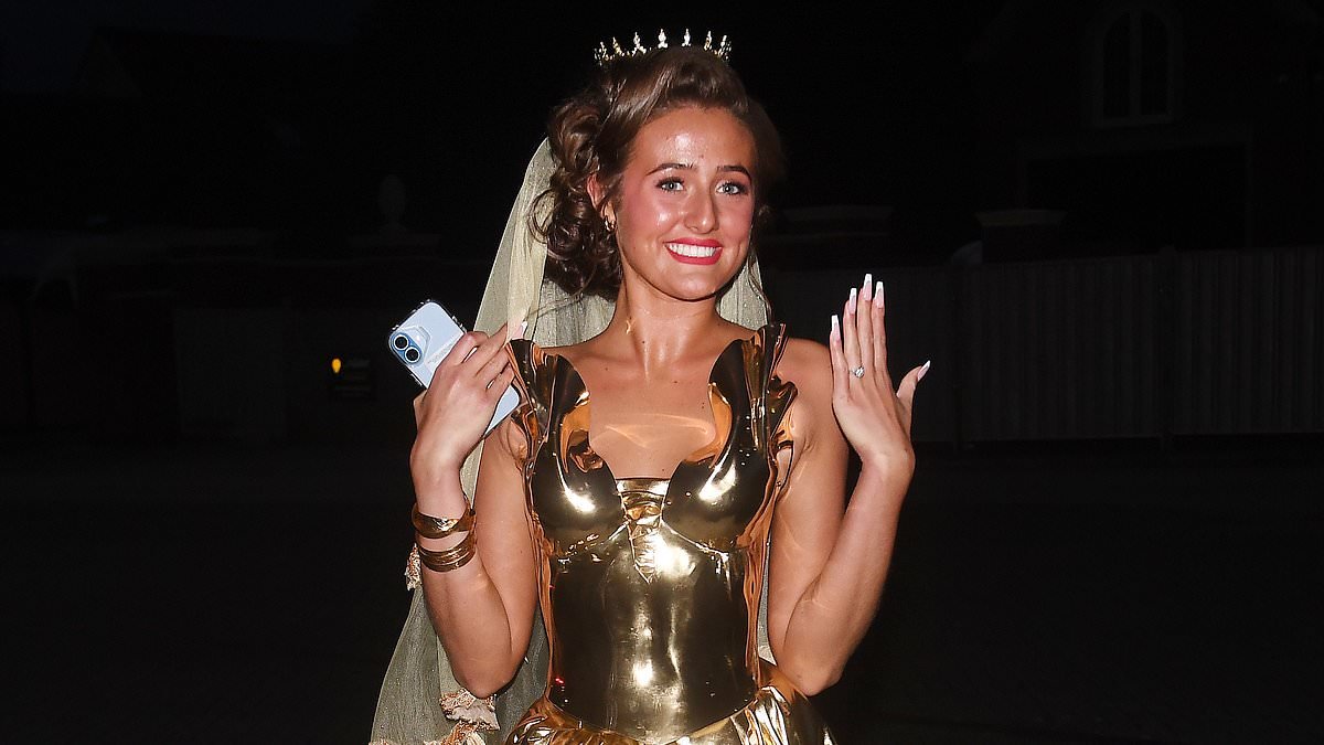 Bride-to-be Venezuela Fury, 16, stuns in a metallic gold dress and wedding tiara as she kicks off hen do celebrations with mum Paris and friends ahead of marrying 17-year-old boxer Noah Price