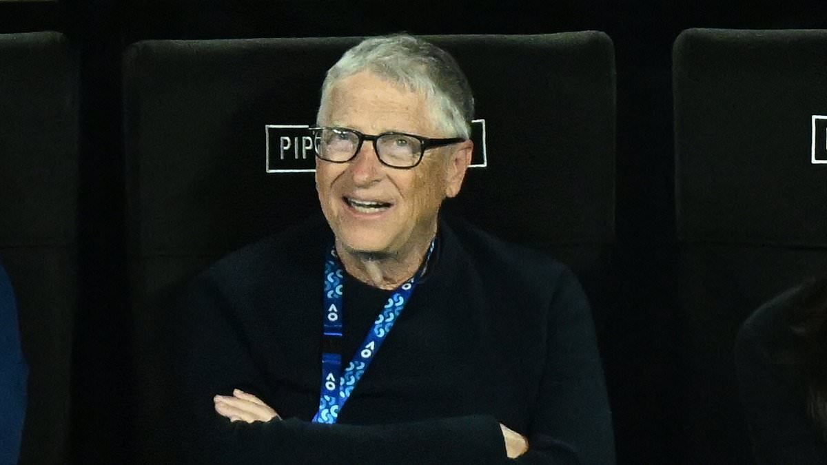 Bill Gates is all smiles at the Australian Open after his FURIOUS response to Epstein files claim he slept with Russian 'girls'
