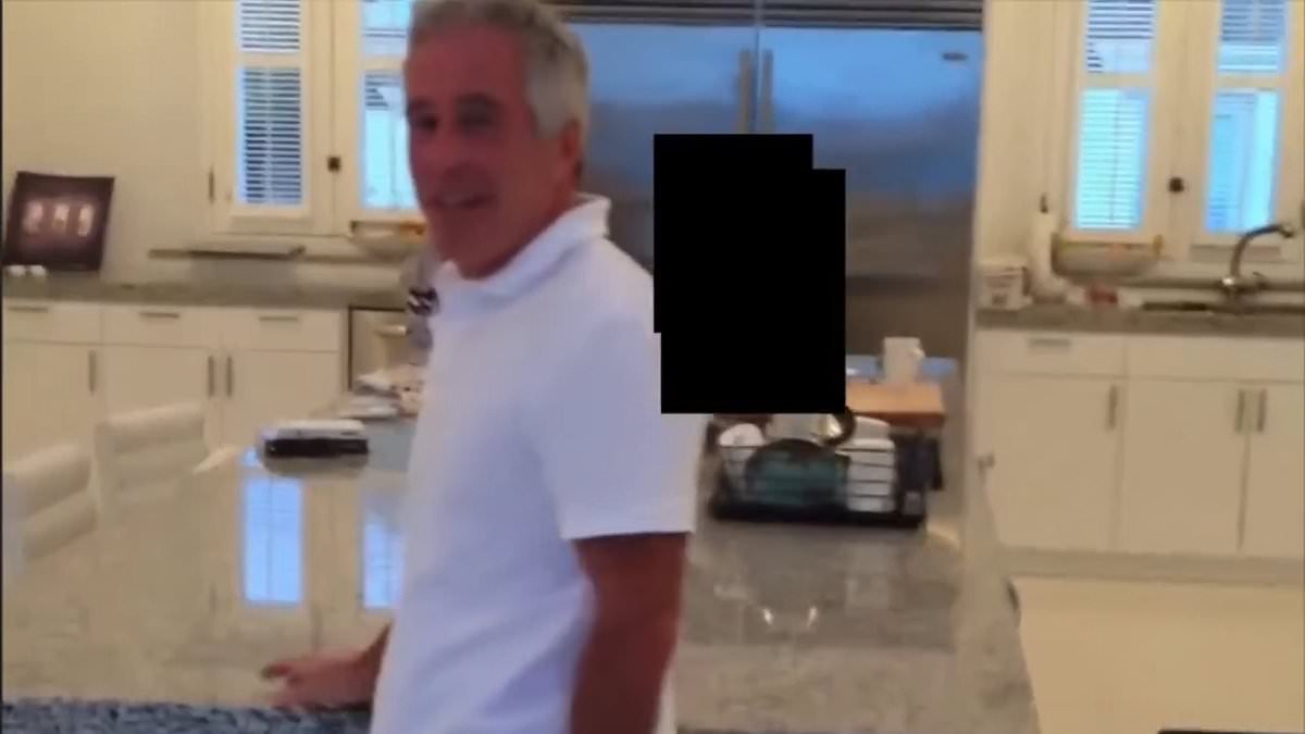 Jeffrey Epstein laughs and chases young women around his kitchen in paedophile island mansion in disturbing new footage