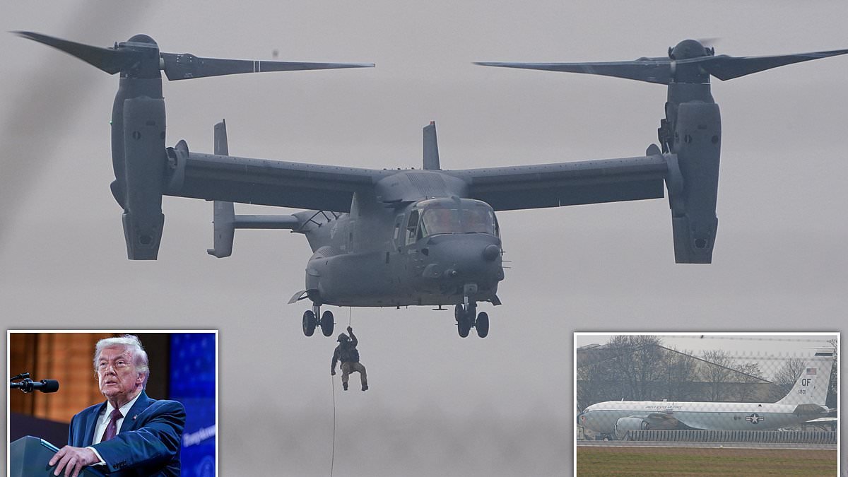 Prepping to attack Iran? US 'nuke sniffer' plane arrives in Britain and special forces rehearse 'fast roping' from aircraft as Trump weighs up going after the Ayatollah