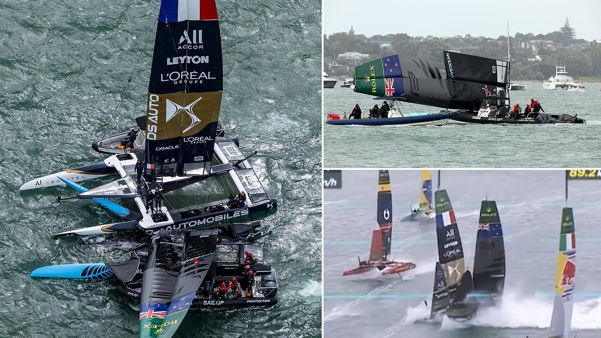 See the terrifying moment SailGP race is abandoned after two boats crash into each other at top speed, leaving one sailor with two broken legs