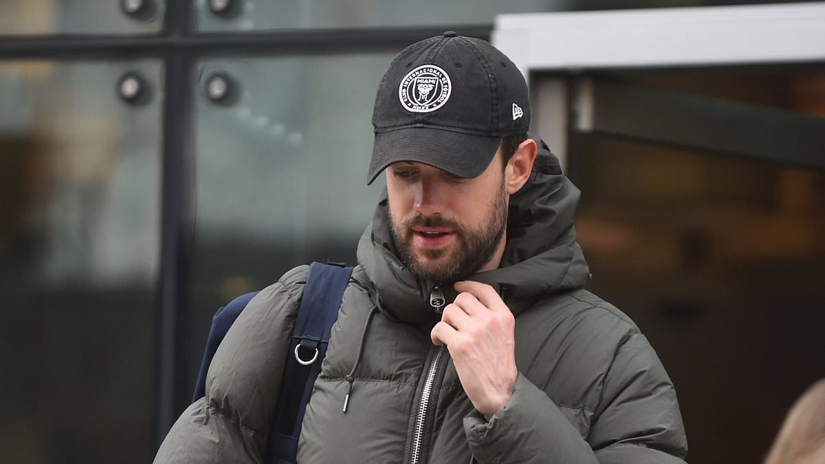 Jack Whitehall looks a tad worse for wear as he leaves Manchester hotel with model fiancée Roxy Horner the morning after hosting his sixth BRIT Awards