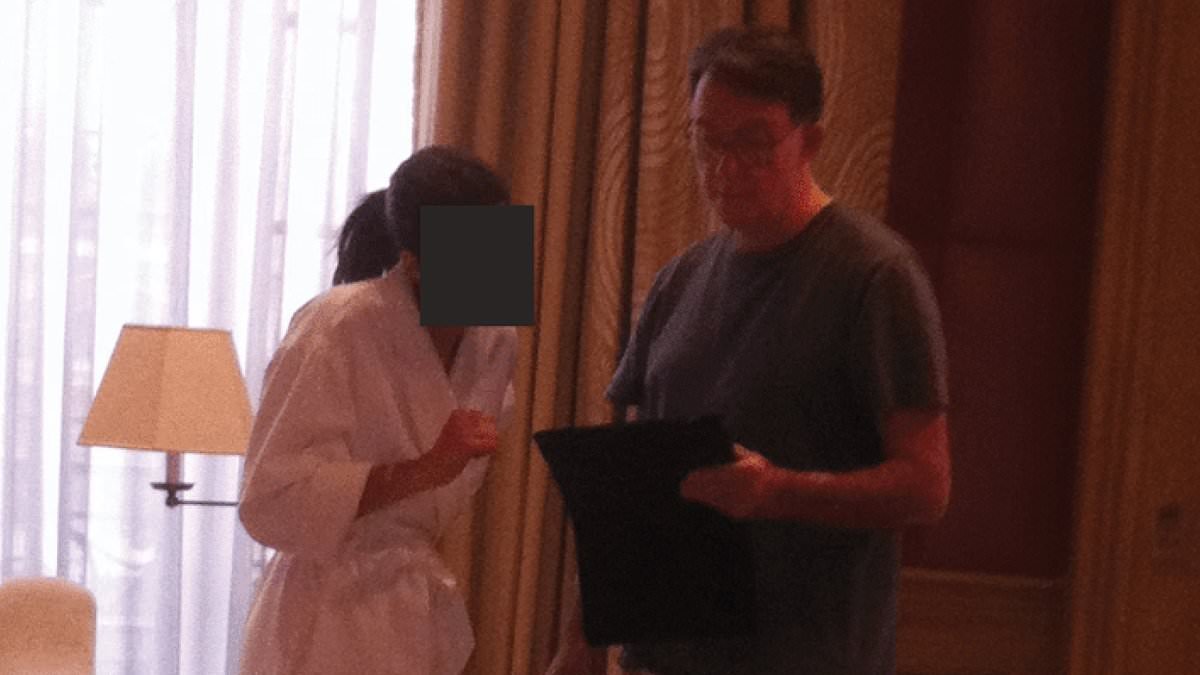 Former US ambassador Peter Mandelson pictured in the Epstein Files standing in his underpants in paedophile financier's home