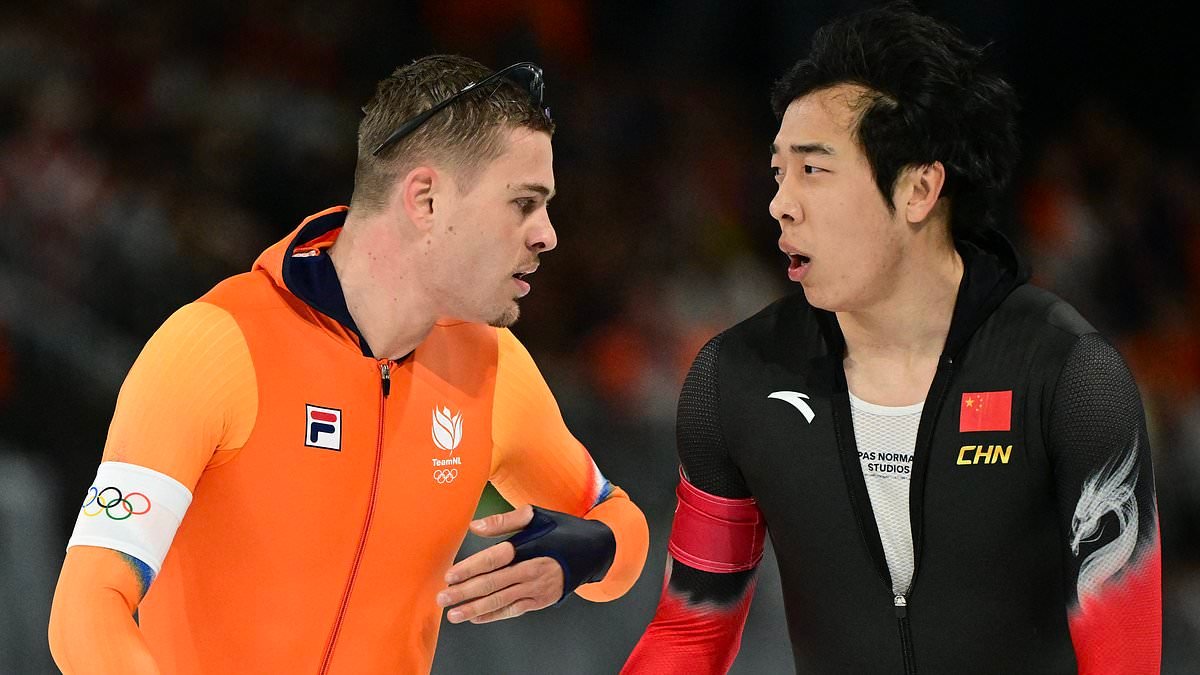 Furious world champion speed skater explodes with anger after colliding with Chinese rival at crucial moment of race... as he misses out on Winter Olympics gold