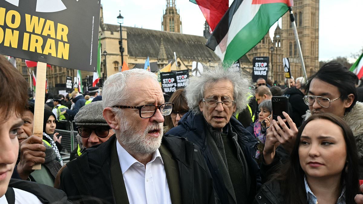 Jeremy Corbyn joins hundreds of pro-Iran protesters in London carrying banners of the Ayatollah to demand an end to 'Trump's wars'