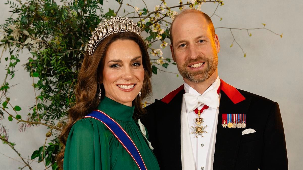 A regal pose: Princess Kate and Prince William release new portrait snapped ahead of the King's state banquet