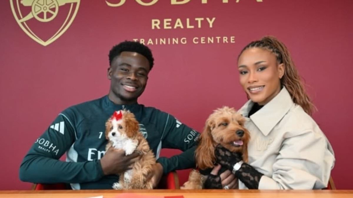 Bukayo Saka's fiancée is accused by racist trolls of 'bleaching her skin' to appear 'less dark' - and is forced to explain her mixed race heritage