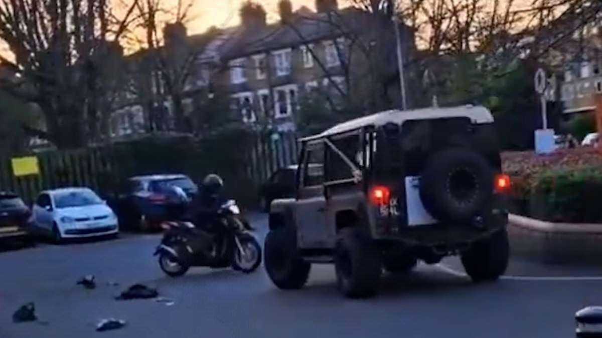 Moment machete-wielding 'thief' is rammed by car in car park in broad daylight